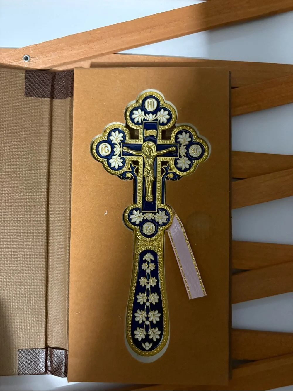 Classic Gold & Brown Religious Keep sake - Elegant Cross Design